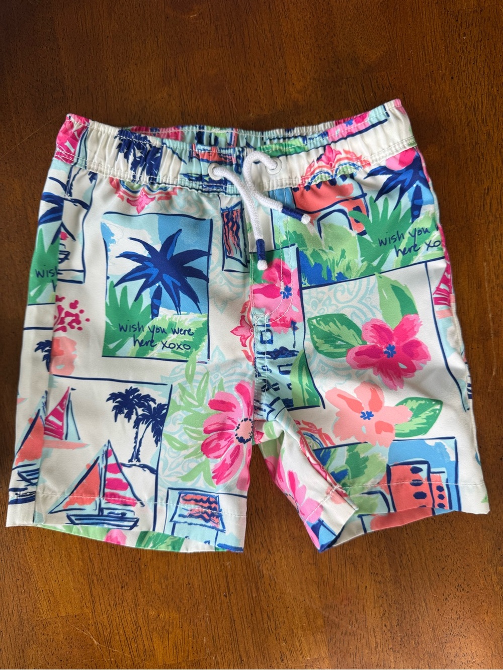 Gymboree Tropical Floral & Sailboat Swim Trunks - White, Pink, Blue, Green